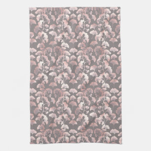 Linge De Cuisine Motif Ginkgo Élégant Noir Rose