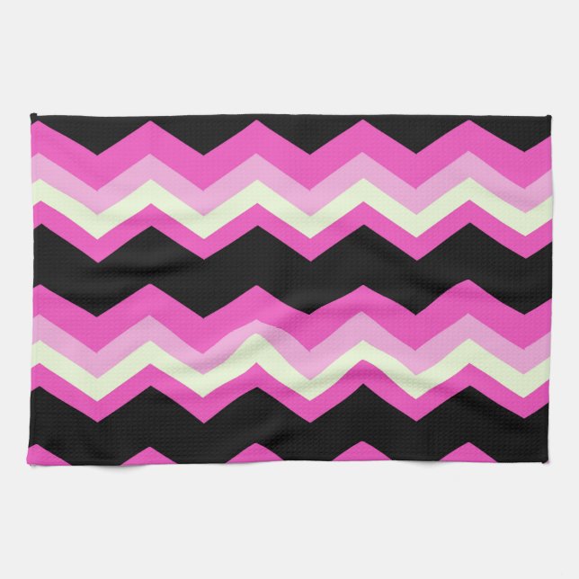 Linge De Cuisine motif girly zigzag fuchsia (Horizontal)