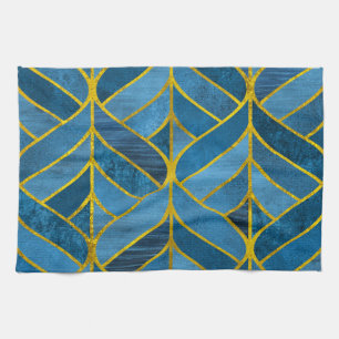 Linge De Cuisine Motif Gold Blue Grunge