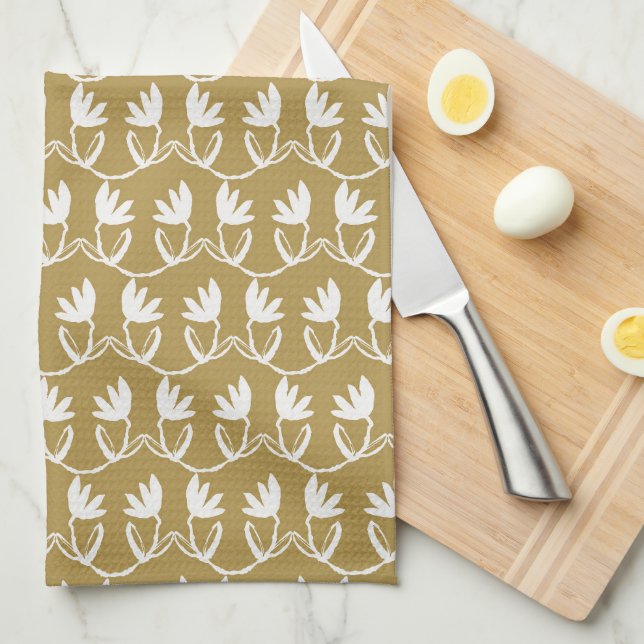 Linge De Cuisine Motif Gold Tulip (Quart Plié)