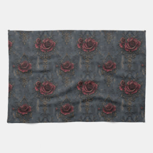 Linge De Cuisine Motif gothique vintage élégant avec des roses roug