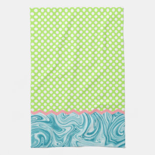 Linge De Cuisine Motif graphique et points Sea Blue Lime Green