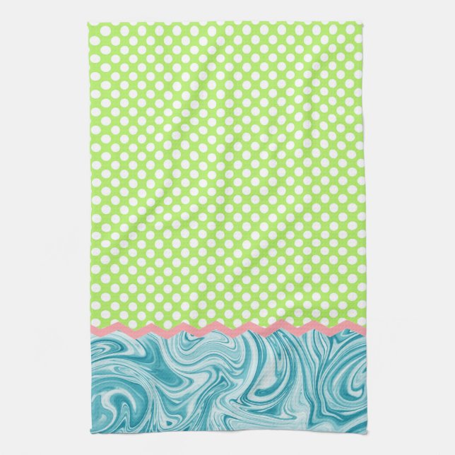 Linge De Cuisine Motif graphique et points Sea Blue Lime Green (Vertical)