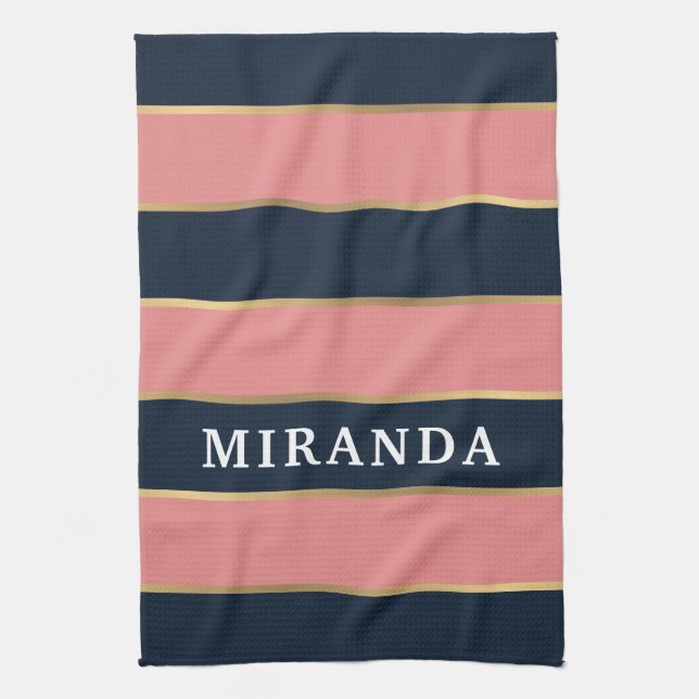 Linge De Cuisine Motif Gras Rose Bleu Gold (Vertical)