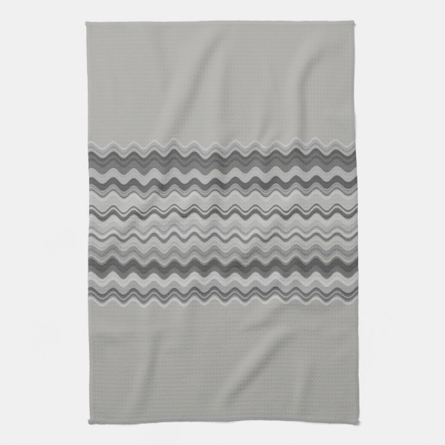 Linge De Cuisine Motif Grey Wavy Zigzag (Vertical)
