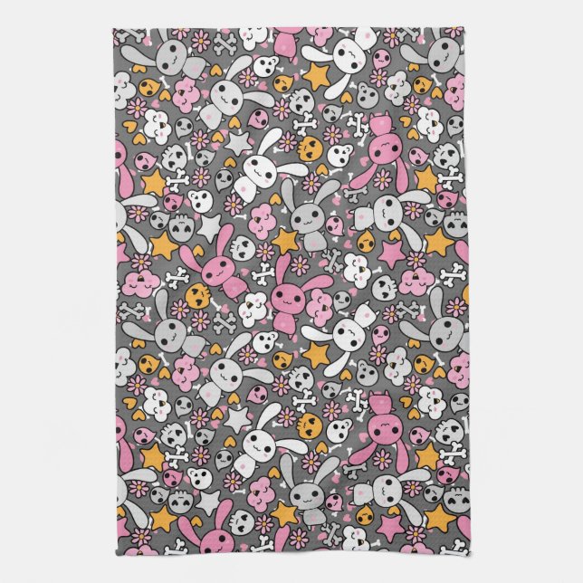 Linge De Cuisine motif gris de kawaii (Vertical)