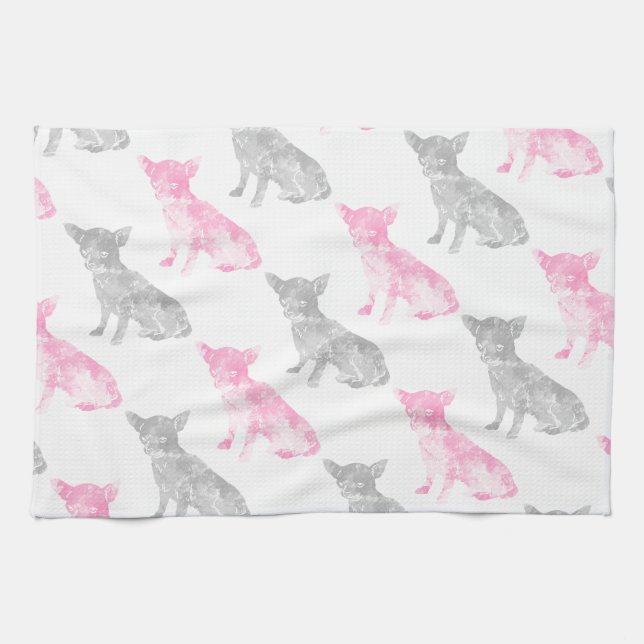 Linge De Cuisine Motif gris rose girly mignon de chiwawa (Horizontal)