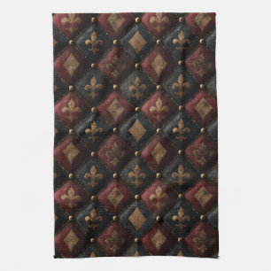 Linge De Cuisine Motif Harlequin Fleur-de-Lis Médiéval Touffeté (1)