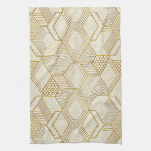Linge De Cuisine Motif hexagonal organique moderne Crème et beige