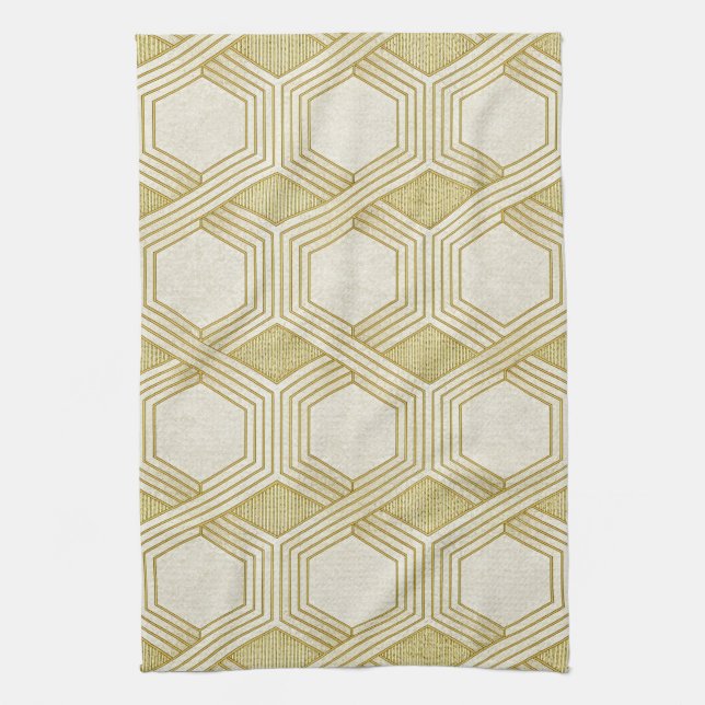 Linge De Cuisine Motif Hexagone Or Luxueux - Texture Marbre (Vertical)