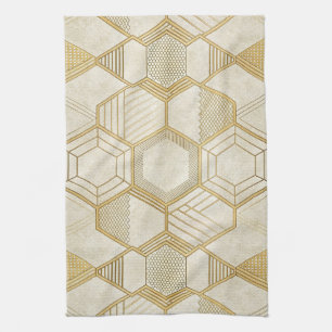 Linge De Cuisine Motif Hexagone Or Luxueux - Texture Marbre 2
