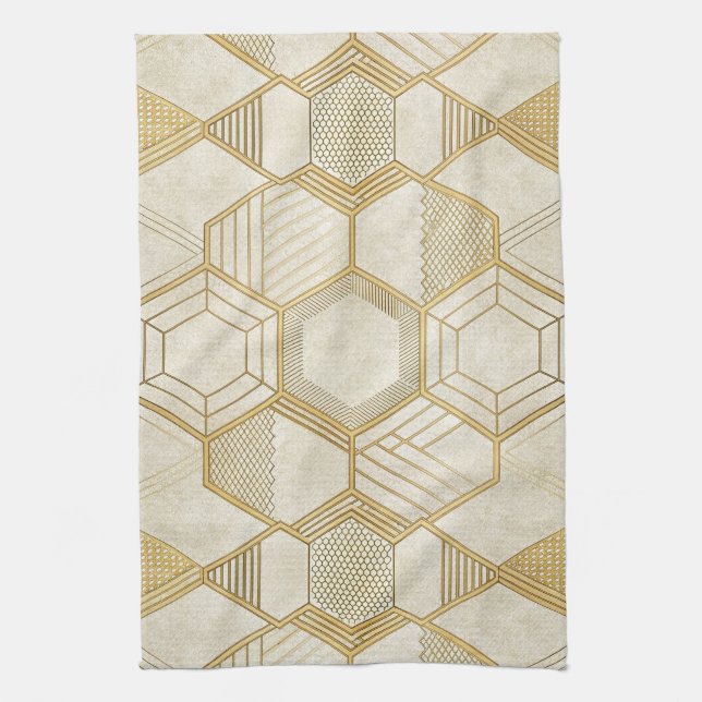 Linge De Cuisine Motif Hexagone Or Luxueux - Texture Marbre 2 (Vertical)