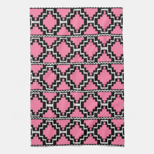 Linge De Cuisine Motif Ikat Aztec - Fuchsia rose, noir et blanc