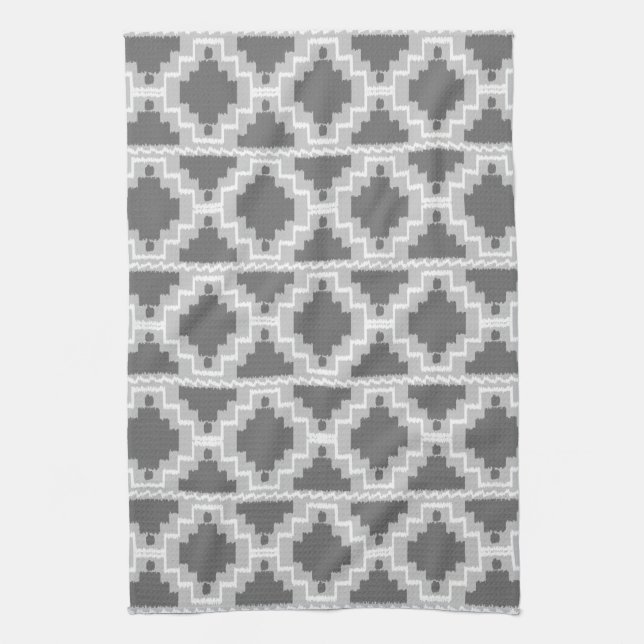 Linge De Cuisine Motif Ikat Aztec - gris foncé et clair / gris (Vertical)