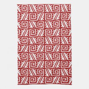 Linge De Cuisine Motif Ikat Aztec - Rouge foncé et blanc