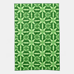 Linge De Cuisine Motif Ikat Star, chaux et vert foncé