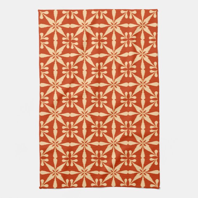 Linge De Cuisine Motif Ikat Star, Mandarin Orange (Vertical)
