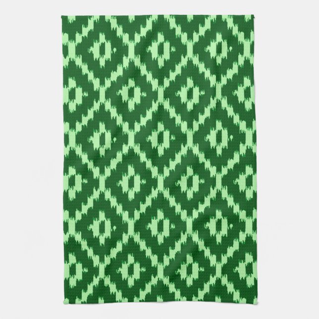 Linge De Cuisine Motif Ikat - Vert pin et vert pâle (Vertical)