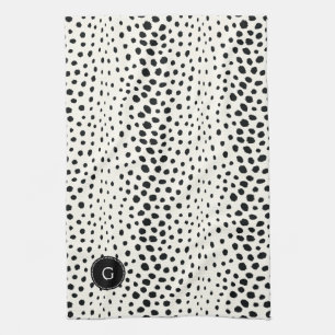 Linge De Cuisine Motif imprimé guépard noir blanc chic avec monogra