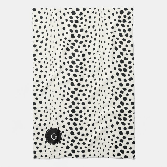 Linge De Cuisine Motif imprimé guépard noir blanc chic avec monogra (Vertical)