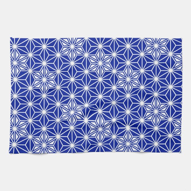 Linge De Cuisine Motif japonais Asanoha - bleu cobalt (Horizontal)