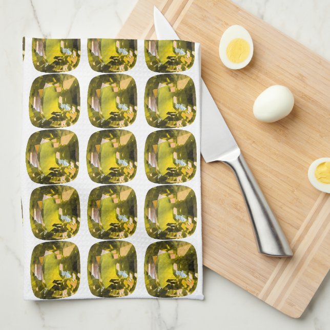 Linge De Cuisine Motif jaune Abstrait (Quart Plié)