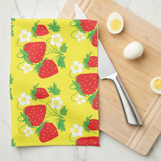 Linge De Cuisine Motif jaune de fraise et de fleur (Quart Plié)