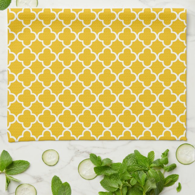 Linge De Cuisine Motif jaune de trèfle de Quatrefoil (Plié)