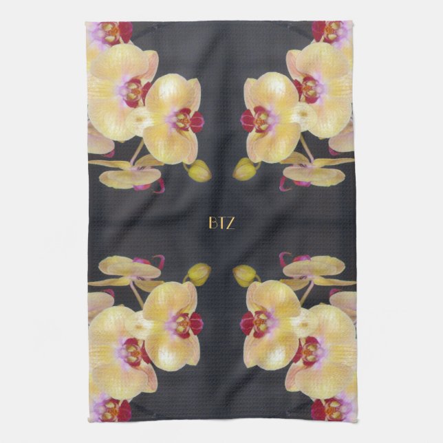 Linge De Cuisine Motif jaune d'orchidée (Vertical)