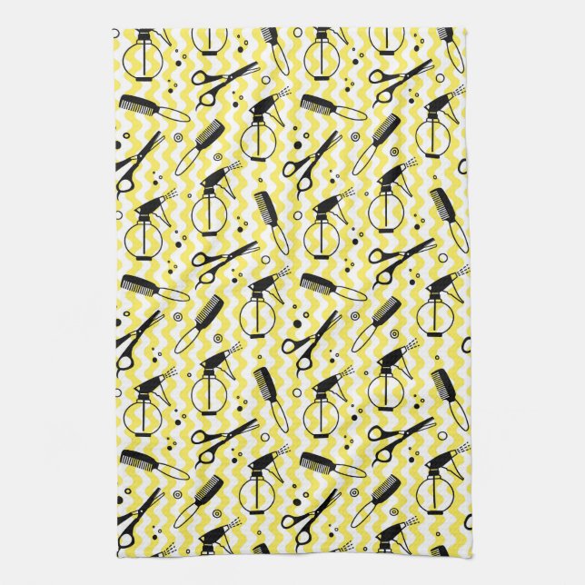 Linge De Cuisine Motif jaune d'outil de coiffeur (Vertical)