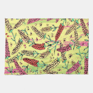 Linge De Cuisine motif jaune, rose et rouge