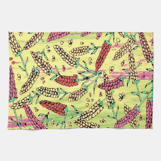 Linge De Cuisine motif jaune, rose et rouge (Horizontal)