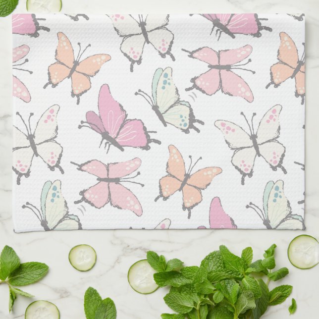 Linge De Cuisine Motif joli papillon rose (Plié)