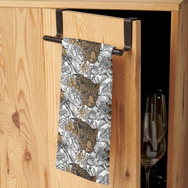 Linge De Cuisine Motif Leopard & Peonies (Pliage en tiers)