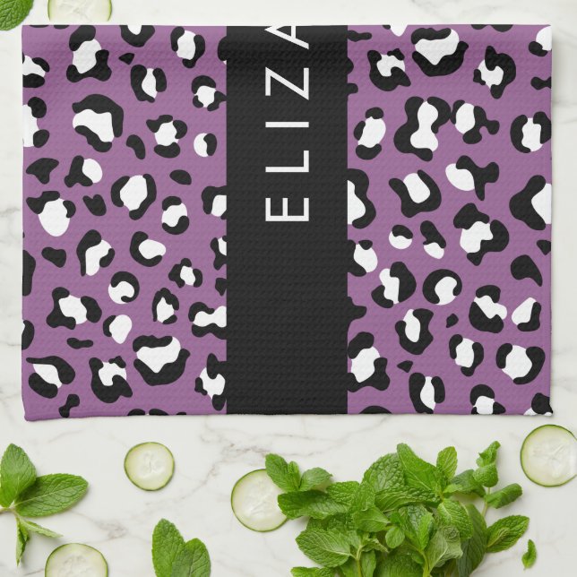 Linge De Cuisine Motif léopard, Spots, Leopard pourpre, Votre Nom (Plié)
