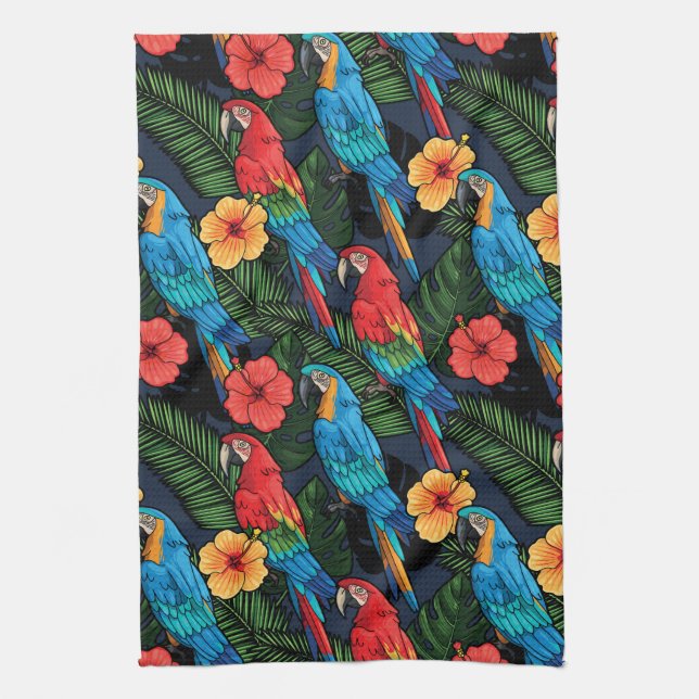 Linge De Cuisine Motif Macaw Et Hibiscus (Vertical)