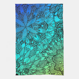 Linge De Cuisine Motif Mandala bleu et turquoise
