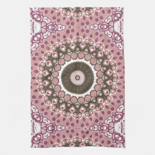 Linge De Cuisine Motif Mandala Rose et Mocha Géométrie Florale