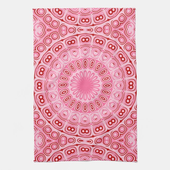 Linge De Cuisine Motif Mandala Rouge et Rose (Vertical)