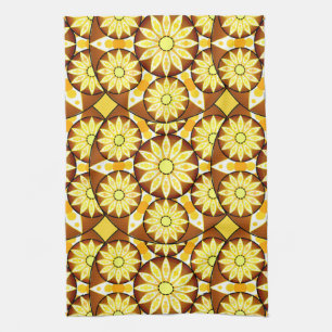 Linge De Cuisine Motif Mandala, tons marron et or