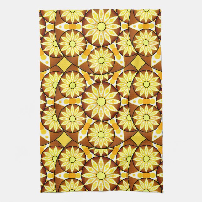 Linge De Cuisine Motif Mandala, tons marron et or (Vertical)