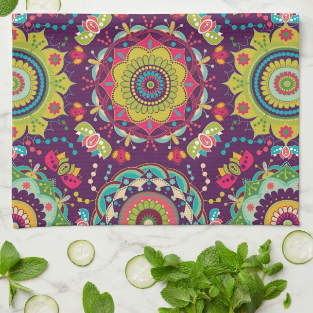 Linge De Cuisine Motif Mandalas Rétro (Plié)