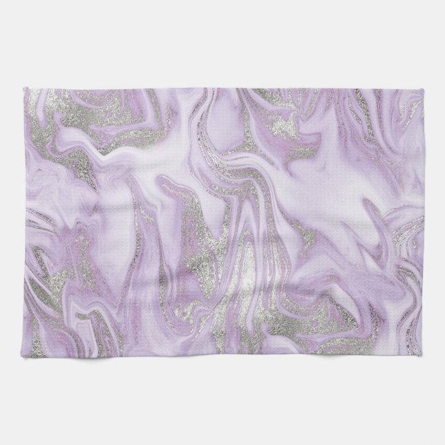 Linge De Cuisine Motif marbre argent et violet clair moderne (Horizontal)