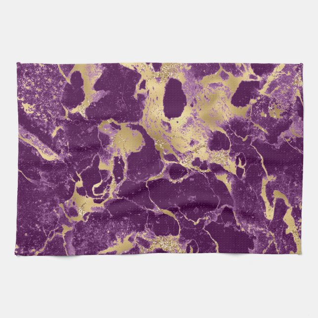 Linge De Cuisine Motif marbre moderne violet et or (Horizontal)