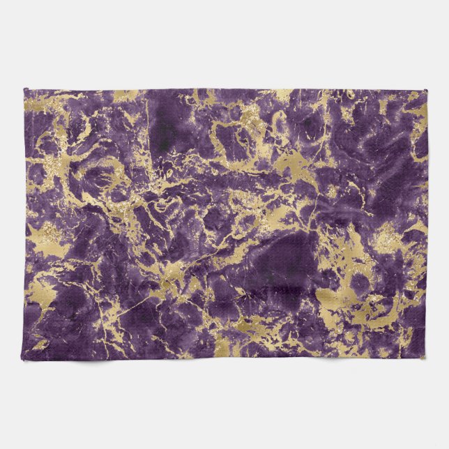 Linge De Cuisine Motif marbre moderne violet et or (Horizontal)