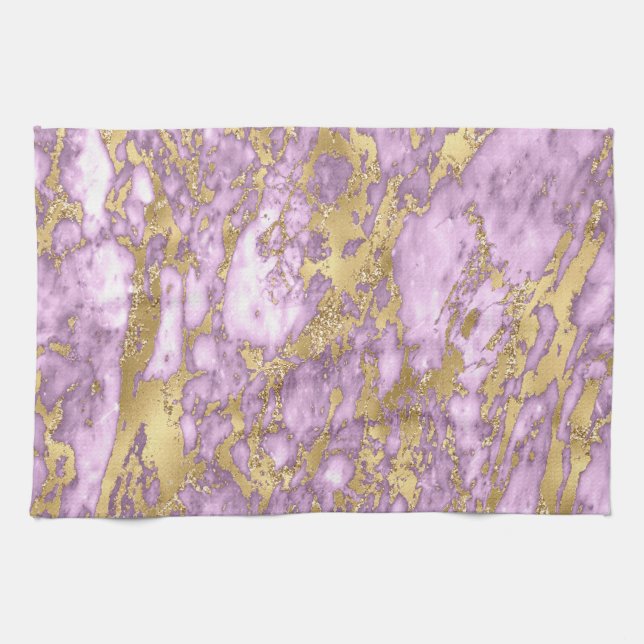 Linge De Cuisine Motif marbre or et violet clair moderne (Horizontal)