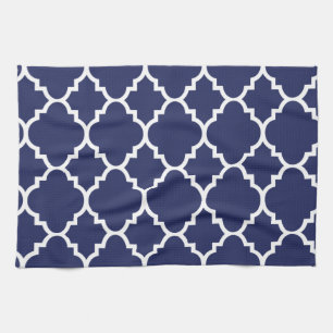 Linge De Cuisine Motif marocain blanc de Quatrefoil de bleu marine