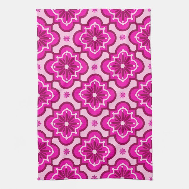 Linge De Cuisine Motif marocain de tuile - rose de fuchsia (Vertical)