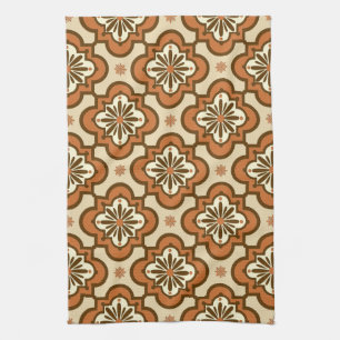 Linge De Cuisine motif marocain en tuiles - rouille et tan