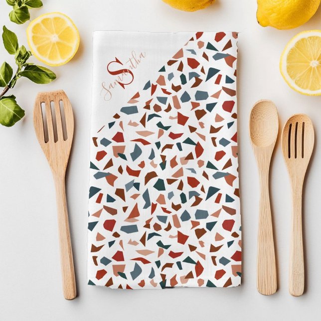 Linge De Cuisine Motif marron écriture moderne (Modern Script Brown Pattern Kitchen Towel)